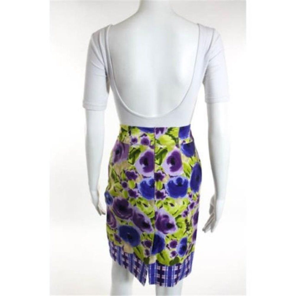 Anthropologie Baraschi Multi Floral Plaid Pencil Skirt Size 0 - Picture 5 of 9